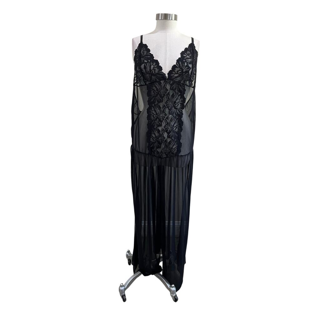 Black Lace Sheer Goth Glam Lingerie Slip Maxi Dress Plus Size 2X-3X